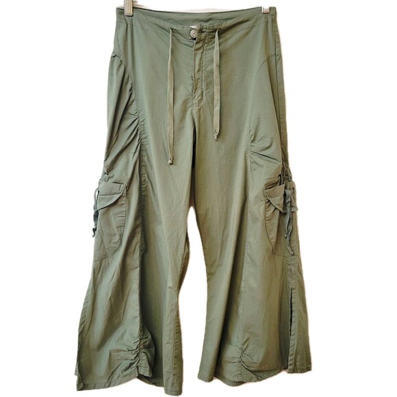 XCVI Ruffled Cargo Capri Green Wide-Leg Pants Side Slits Women Size XS - Picture 1 of 9